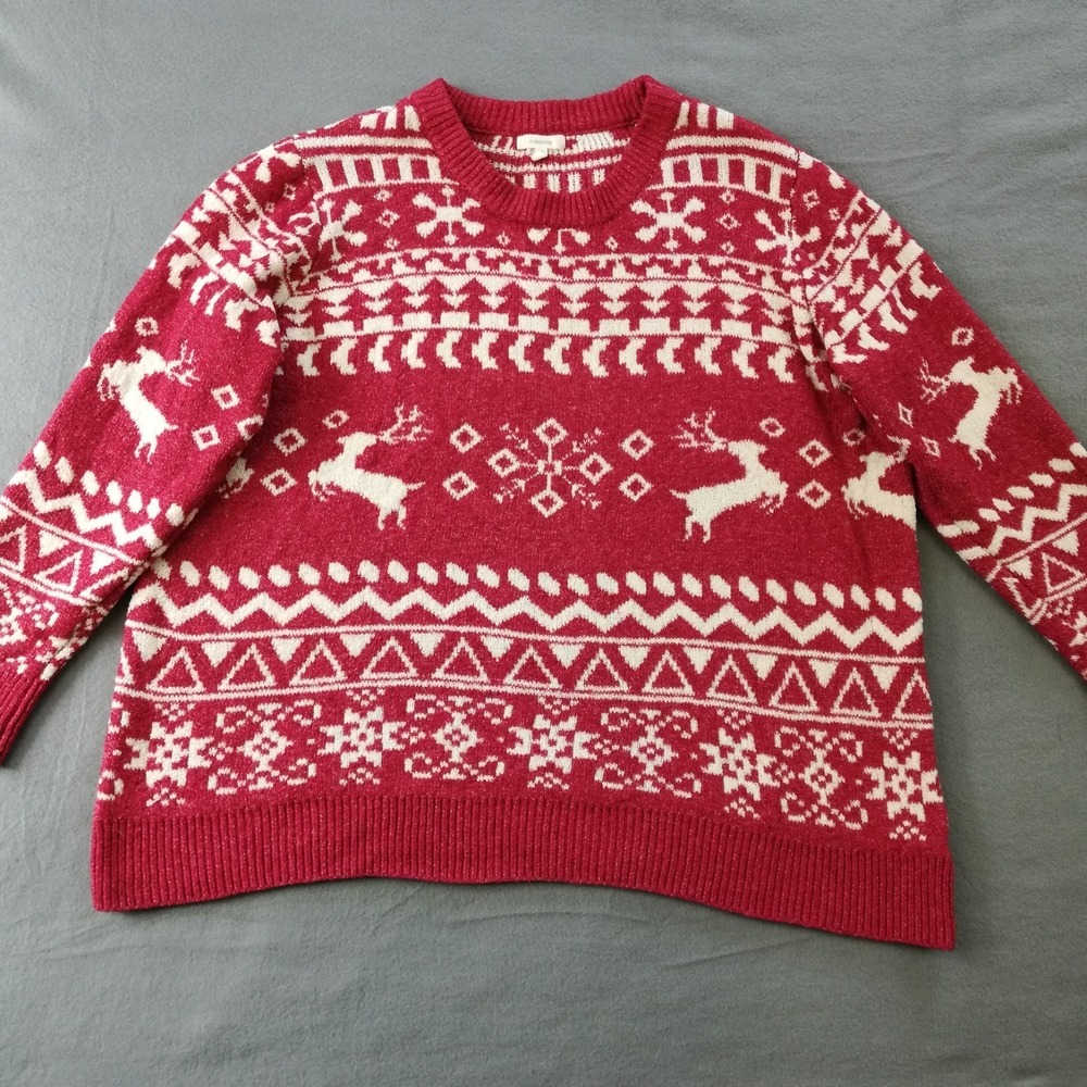Maurices Womens Sweater Nordic Reindeer‎ Snowflake Red Knit Pullover Plus 3X